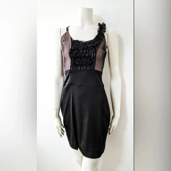 BCBGMAXAZRIA Silk Sheath Lace & Ruffle Front Cocktail Party Dress NWT Size 4 - Picture 2 of 11